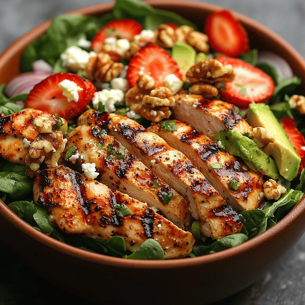 Salads have long been celebrated as a versatile meal option, perfect for any occasion, whether it's a light lunch, an elegant dinner, or a refreshing side dish. They are not only easy to prepare but also allow for a plethora of ingredient combinations that cater to various tastes and dietary preferences. Among the myriad of salad choices, the Grilled Chicken Strawberry Salad stands out as a delightful fusion of flavors and textures. This vibrant salad combines the savory taste of grilled chicken with the sweetness of fresh strawberries, making it an appealing dish for anyone looking to enjoy a meal that is both nutritious and delicious.