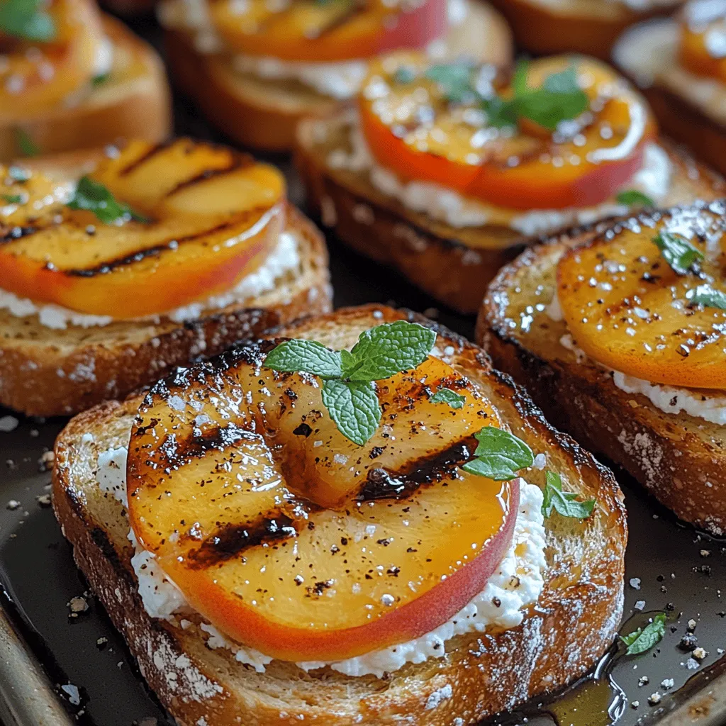 The beauty of grilled peach ricotta toast lies in the harmonious blend of flavors and textures. The sweetness of the peaches, enhanced by the grilling process, pairs beautifully with the creamy ricotta, while the crunch of the grilled bread adds a satisfying contrast. The dish can easily be adapted to suit various occasions; imagine hosting a summer gathering where this toast serves as a delightful appetizer or enjoying it as a quick breakfast that fuels your day. The freshness of the ingredients elevates the dish, making it a lovely addition to your warm-weather repertoire.