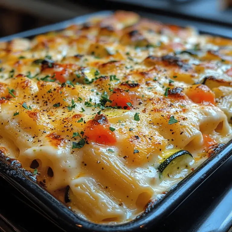 To achieve the perfect texture for your Creamy Alfredo Veggie Bake, the timing and order of vegetable addition are crucial. Start by preparing your vegetables based on their cooking times. Harder vegetables like carrots and broccoli should be added first, as they take longer to soften. Sauté these for about 3-5 minutes before adding softer vegetables such as bell peppers and zucchini, which only need about 2-3 minutes. This method ensures that all veggies reach a tender state without losing their vibrant colors and nutrients, resulting in a delightful medley of textures in your bake.