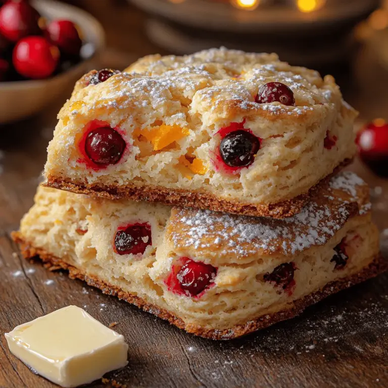 Homemade recipes hold a special place in our hearts and kitchens. They evoke warmth, create memories, and allow us to express our creativity through cooking. Whether it’s the aroma of freshly baked bread wafting through the house or the sight of a beautifully layered cake, the act of preparing food from scratch is a timeless tradition that connects us to our families and cultures. Today, we are diving into a delightful recipe that brings together the tangy brightness of citrus and the sweet-tart flavor of cranberries: Cranberry Citrus Delight Scones.