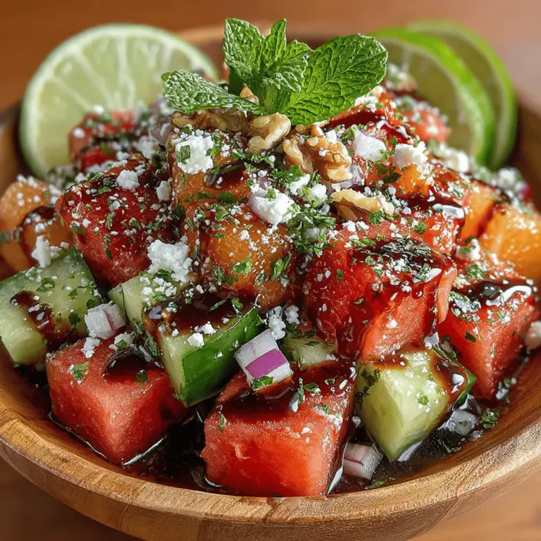 As the warm weather graces us with its presence, finding the perfect dish to complement sunny days and outdoor gatherings becomes essential. Enter the Feta & Watermelon Bliss Bowl—a vibrant, refreshing salad that captures the essence of summer in every bite. This delightful dish showcases an extraordinary combination of flavors and textures, bringing together the natural sweetness of ripe watermelon, the creamy tang of feta cheese, the crunch of fresh cucumber, and the aromatic lift of herbs. Whether you're looking for a quick lunch, a side dish for a backyard barbecue, or a nutritious option for a family meal, this bliss bowl is both simple to prepare and visually stunning.