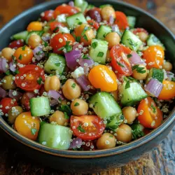 In recent years, the Mediterranean diet has surged in popularity, celebrated for its emphasis on fresh ingredients and heart-healthy fats. This diet, which focuses on whole foods, fruits, vegetables, whole grains, and lean proteins, not only offers a delicious culinary experience but also promotes overall health and wellness. One standout recipe that embodies the essence of this vibrant diet is the Vibrant Mediterranean Quinoa Chickpea Salad. This dish is a true testament to freshness and nourishment, combining a colorful array of ingredients that are as appealing to the eyes as they are to the palate.