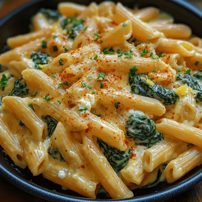 Creamy Spinach and Cheese Penne Skillet is a delightful dish that masterfully combines vibrant flavors and a luscious texture, making it a favorite among both pasta enthusiasts and health-conscious eaters. This one-pan meal is not only a visual feast, with its rich greens and creamy whites, but it also serves as a delicious way to incorporate nutrient-dense spinach into your diet. The creamy sauce envelops the penne pasta, creating a comforting dish that satisfies cheese lovers while offering a wholesome balance with fresh greens.