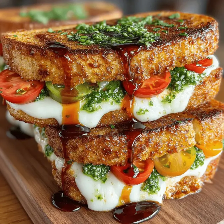 Grilled Tomato Paradise Sandwiches are a culinary gem that embodies the essence of fresh, vibrant ingredients. This sandwich is not just a meal; it's an experience that tantalizes the taste buds and celebrates the beauty of simplicity. With ripe tomatoes, creamy mozzarella, fragrant basil, and perfectly toasted sourdough, each bite transports you to a sun-drenched Italian garden. The combination of these ingredients creates a harmonious blend of flavors that is both comforting and refreshing, making it an ideal choice for a variety of occasions — from a leisurely lunch to an elegant brunch, or even a light dinner.