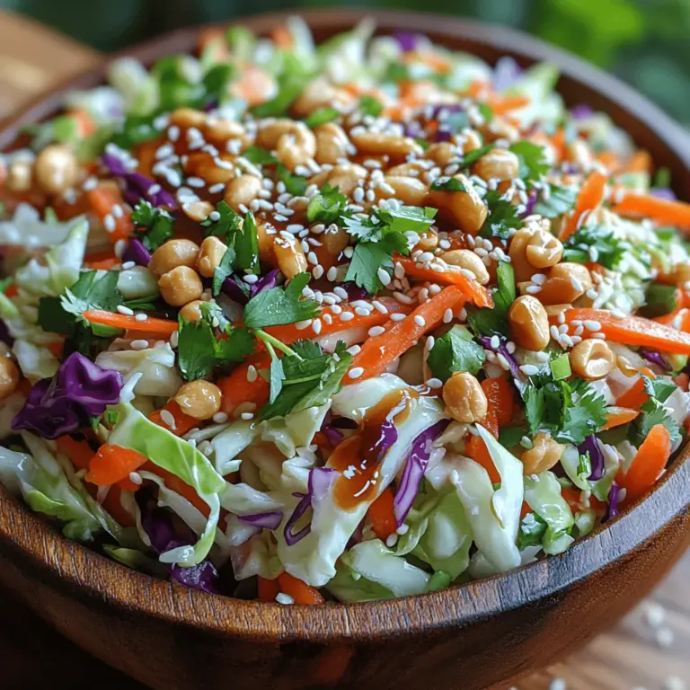 Crunchy Cabbage Peanut Slaw is an invigorating dish that brings a delightful crunch and vibrant flavors to the table. This refreshing slaw serves as an ideal accompaniment to various meals, making it a favorite among food lovers and health-conscious eaters alike. Its bright colors and fresh ingredients not only please the palate but also provide a visually appealing addition to any plate. Whether served alongside grilled proteins or enjoyed as a light main course, this slaw is versatile enough to suit any occasion.
