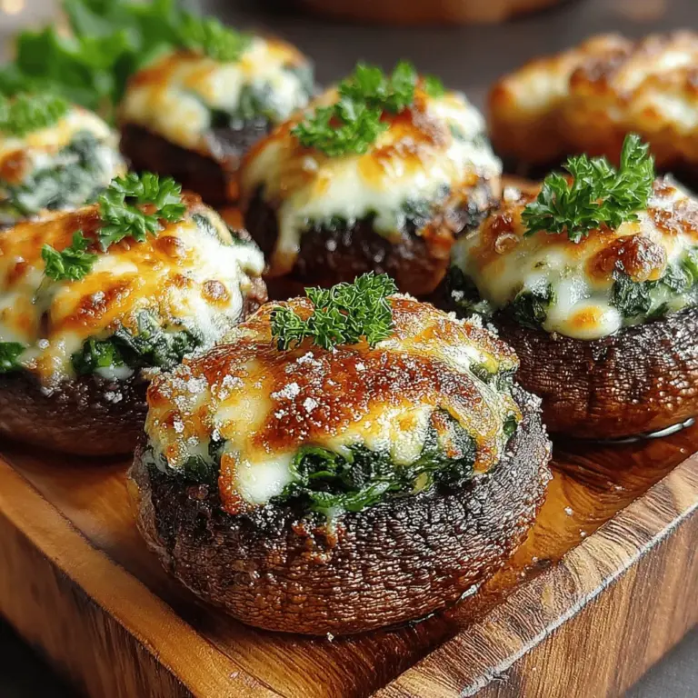 Savory Spinach & Parmesan Stuffed Mushrooms are a delightful culinary creation that marries the earthy flavors of mushrooms with the rich, creamy goodness of cheese and the vibrant freshness of spinach. This dish has gained popularity in kitchens and at gatherings alike, celebrated for its mouthwatering taste and visually appealing presentation. Whether served as an elegant appetizer at a dinner party or as a delightful side dish to complement a family meal, stuffed mushrooms have a unique ability to cater to various occasions and palates.