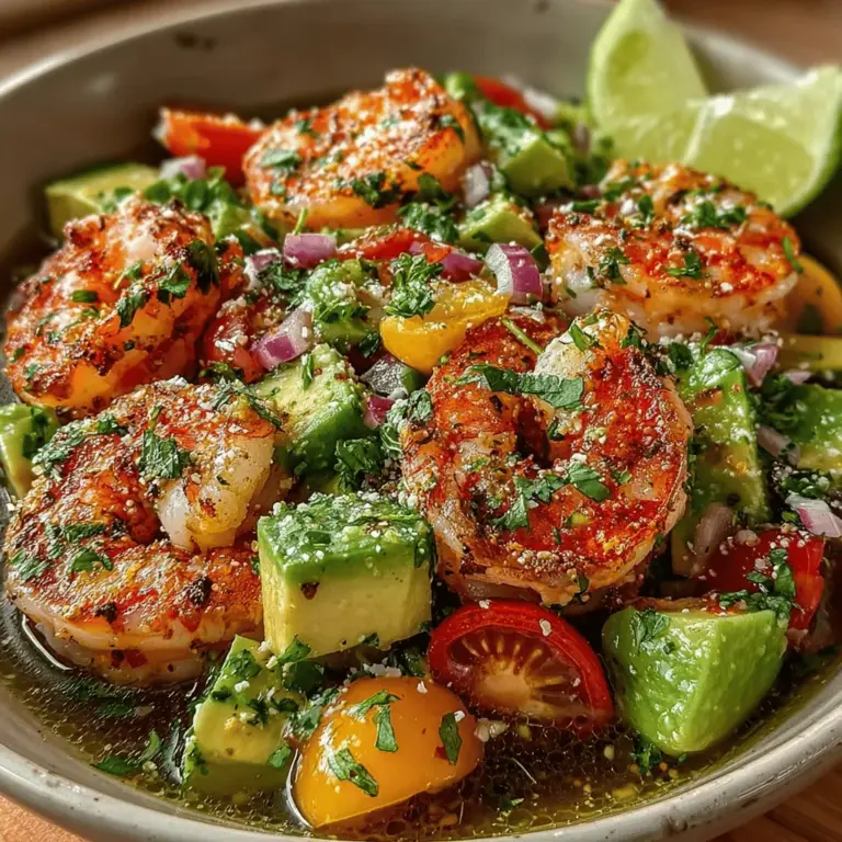 This salad is more than just a meal; it’s a harmonious blend of fresh produce and protein that offers a multitude of health benefits. Shrimp is celebrated for its high protein content and low calorie count, making it an excellent choice for those looking to maintain a healthy lifestyle. Paired with creamy avocado, which is packed with healthy fats and essential nutrients, this dish provides a satisfying combination that leaves you feeling full without the heaviness often associated with richer meals.