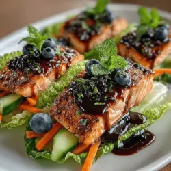 In the realm of healthy eating, few dishes can rival the vibrant and refreshing appeal of Savory Salmon Lettuce Wraps with Blueberry Glaze. This innovative recipe beautifully marries the rich flavors of salmon with the bright, tangy notes of a homemade blueberry glaze, creating a dish that is not only visually stunning but also packed with nutrients. These wraps offer a delightful way to enjoy a meal that is light yet satisfying, making them perfect for lunch, dinner, or even a snack.