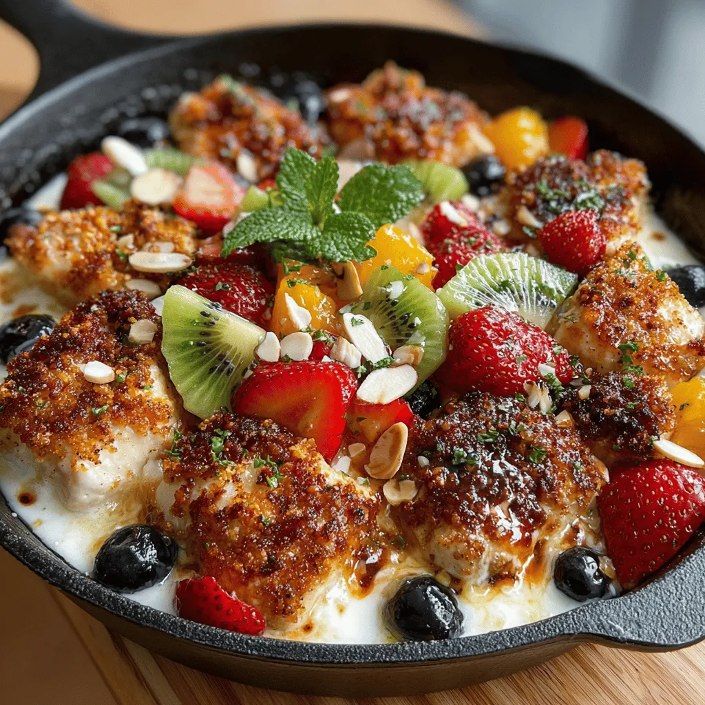 In the realm of culinary delights, the Fruity Fiesta Chicken Skillet stands out as a vibrant and wholesome dish that effortlessly combines savory and sweet flavors. This recipe is perfect for those looking to add a touch of creativity to their weeknight dinners while still keeping the preparation simple and quick. Imagine a colorful medley of boneless chicken breasts, fresh fruits, and a creamy sauce all coming together in one pan—this dish not only pleases the palate but also nourishes the body.