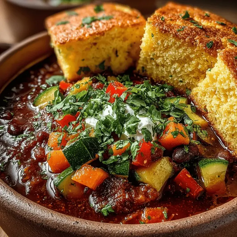 When the temperature drops and the leaves begin to change, there's nothing quite like a warm bowl of chili to bring comfort and nourishment. Hearty Harvest Veggie Chili is a delightful dish that embodies the essence of fall with its vibrant vegetables, rich spices, and satisfying texture. Paired with a side of sweet cornbread, this recipe not only warms the body but also brings a sense of home and togetherness that makes it perfect for any occasion, whether it’s a cozy family dinner or a festive gathering with friends.