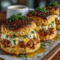 Mini Chicken Ranch Biscuit Melts are the perfect blend of comfort food and convenience, making them an irresistible snack or appetizer for any occasion. The delightful combination of tender ground chicken, rich cream cheese, and sharp cheddar cheese, all enhanced by the zesty flavor of ranch seasoning, creates a mouthwatering experience that is sure to please even the pickiest eaters. These mini melts are not only delicious but also incredibly easy to whip up, making them an ideal choice for parties, game days, or family gatherings.