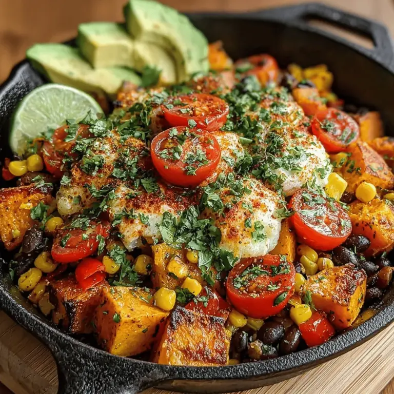 The Tex-Mex Sweet Potato Skillet is a vibrant, hearty dish that beautifully marries the comforting sweetness of sweet potatoes with the zesty, bold flavors characteristic of Tex-Mex cuisine. This one-pan recipe is not only easy to prepare but also brimming with nutrients, making it an ideal choice for busy weeknights or a wholesome weekend meal. Whether you're seeking a satisfying vegetarian option or simply want to explore new flavors, this dish promises to deliver both taste and nourishment in every bite.