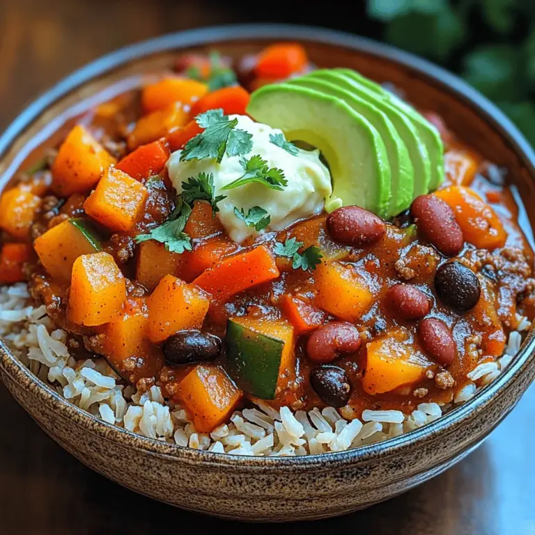Embrace the flavors of fall with Harvest Harmony Chili, a nourishing and vibrant dish that captures the essence of the season. As the leaves turn golden and the air grows crisp, there's nothing quite like a warm bowl of chili to bring comfort and joy. This vegetarian chili is packed with wholesome ingredients, including colorful vegetables, hearty beans, and fragrant spices, making it the perfect comfort food for chilly nights or gatherings with friends and family.